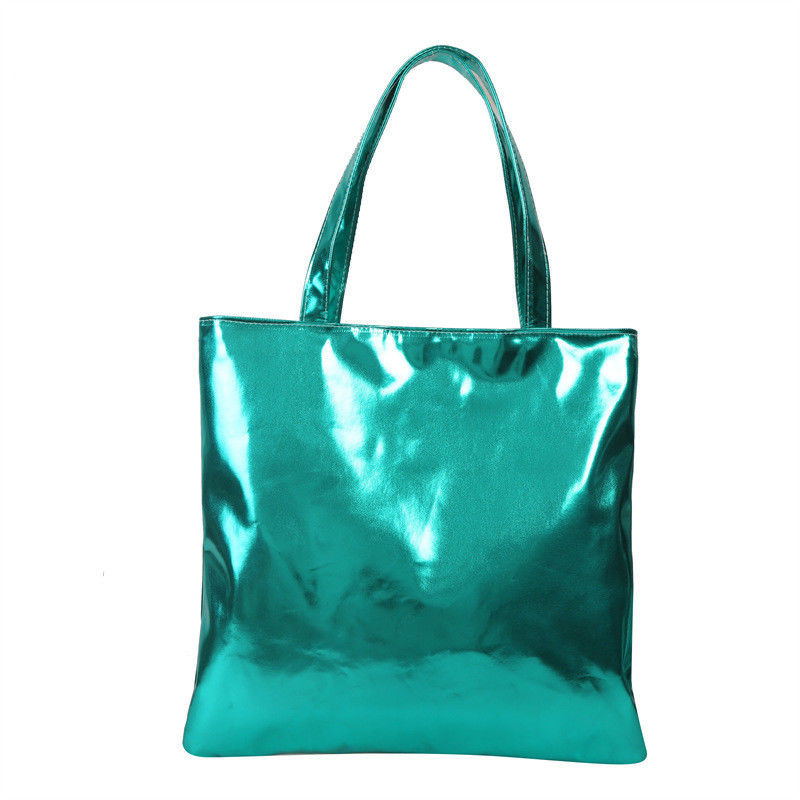 Soft Tote Handbag Simple Solid Color Shiny Patent Leather for Cute Girl Shopping Bag