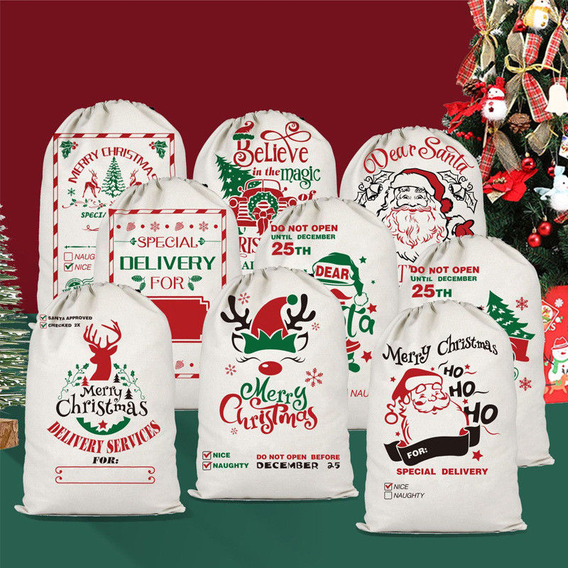 Customized Color and Custom Logo Accepted Christmas Portable Canvas Bags Reusable