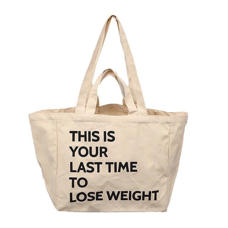 Large Capacity Canvas Shopping Crossbody Bag with Cartoon Pattern and Zipper Closure