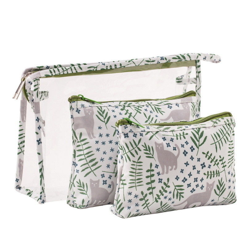 Accepable OEM/ODM Fashionable PVC Three-Piece Transparent Storage Bag for Toiletries