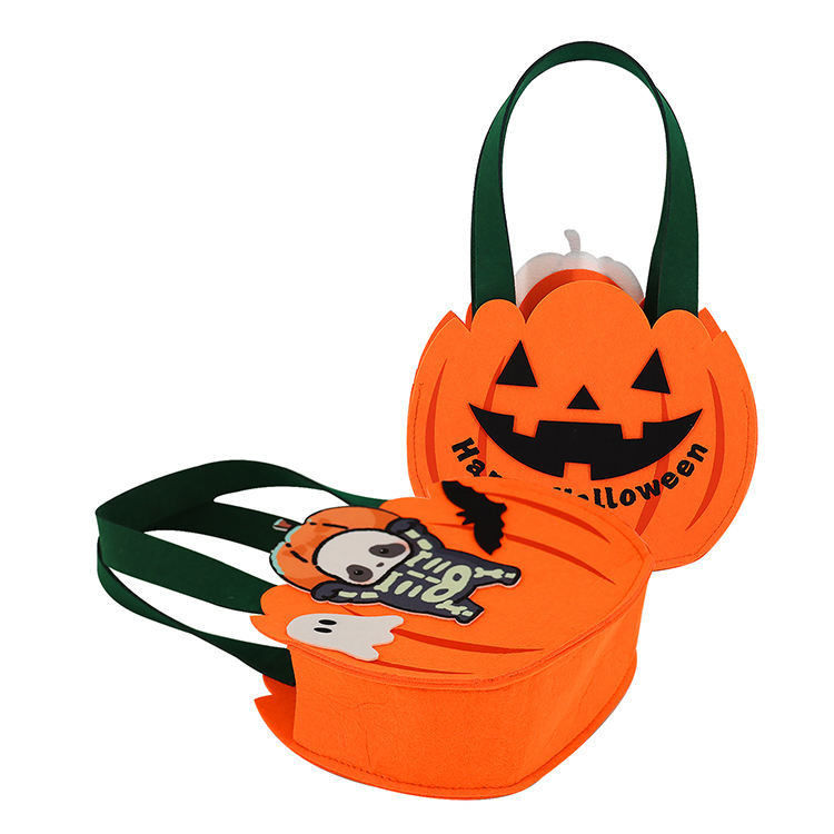 Felt Pumpkin Shape Bag for Collecting Candy or Toys on Halloween Celebration