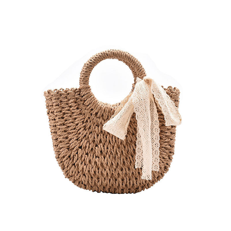 Open Closure Customized Tote Bag for Summer Beach Rattan Shoulder Basket Straw Bag