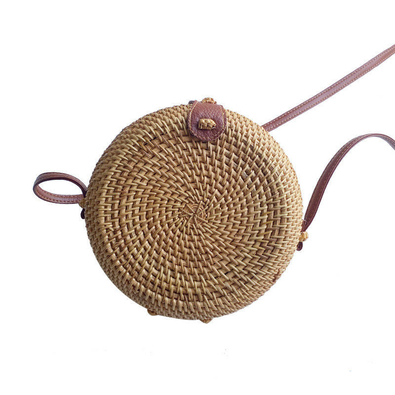 Unisex Round Straw Beach Vintage Handmade Woven Circle Vacation Portable Shoulder Bag