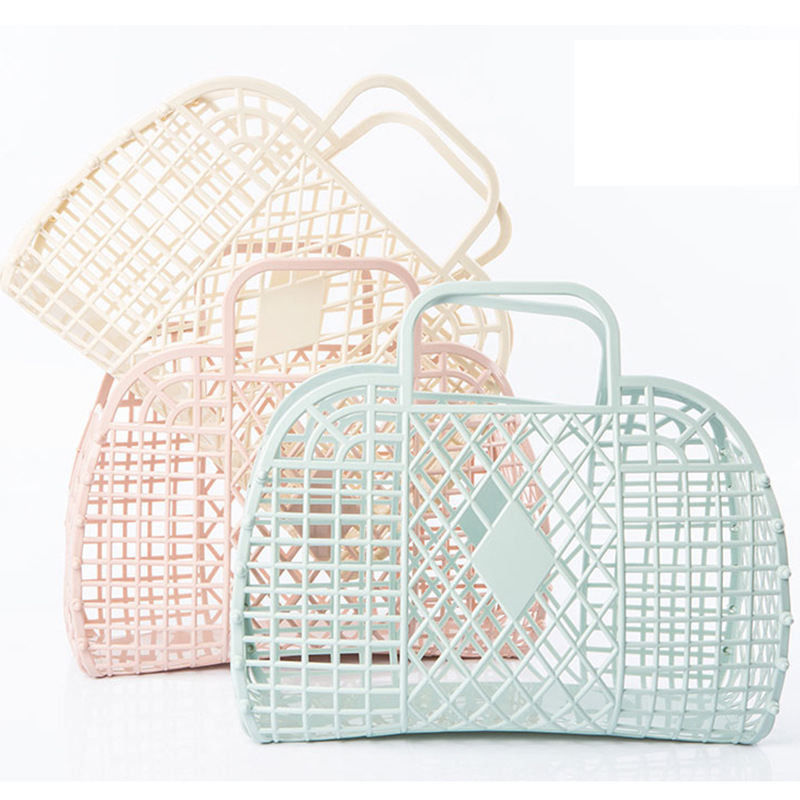 2023 Summer Portable Vacation Plastic Pvc Fashion Beach Retro Jelly Basket Bag for Woman