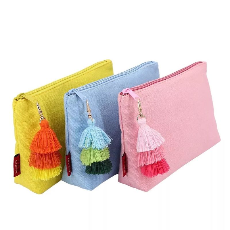 Beauty Cotton Women Make Up Travel Bag with Zipper Closure and Tassel Custom Logo