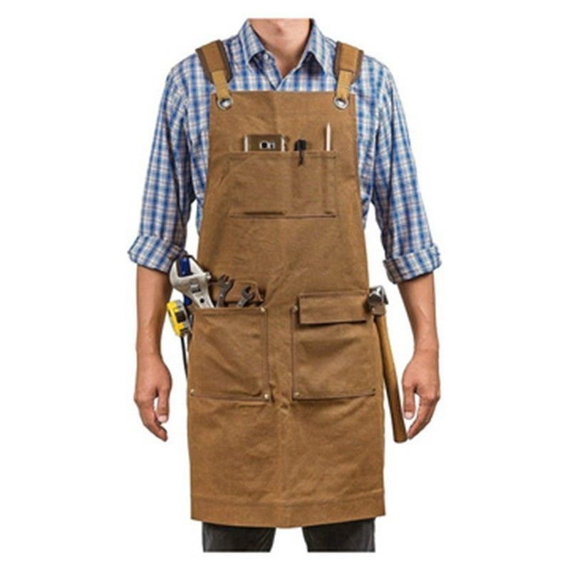 Restaurant Bar Essential Washed Canvas Chef Bib Apron with Tool Pocket and Customized Logo