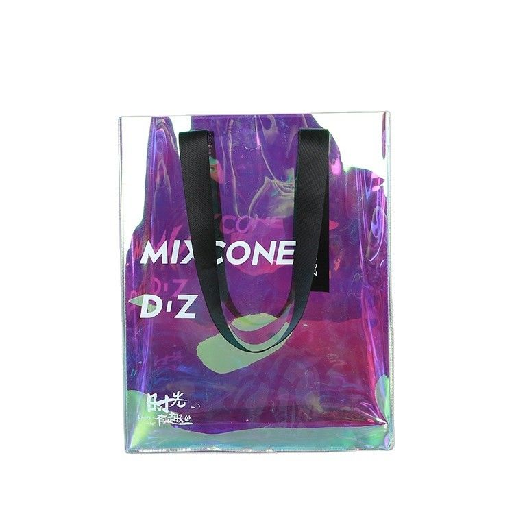 All Seasons Custom Logo Waterproof Holographic Laser Iridescent PVC Gift Shopping Shoulder Tote Bag