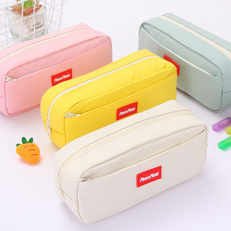 Creative Large Capacity Pencil Case in Colorful Solid Canvas for School Supplies