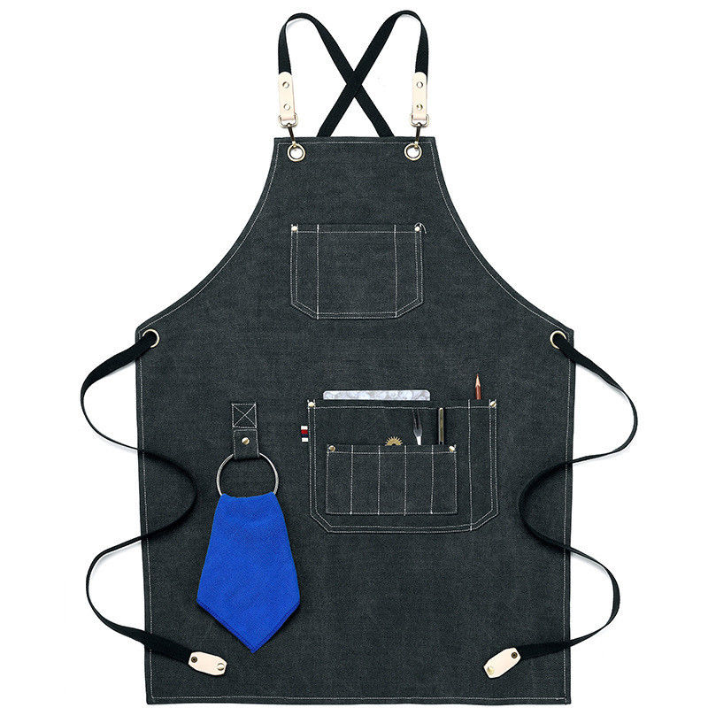Custom Waterproof Cross Back Canvas Apron Denim Apron for Daily Life in Restaurant Bar