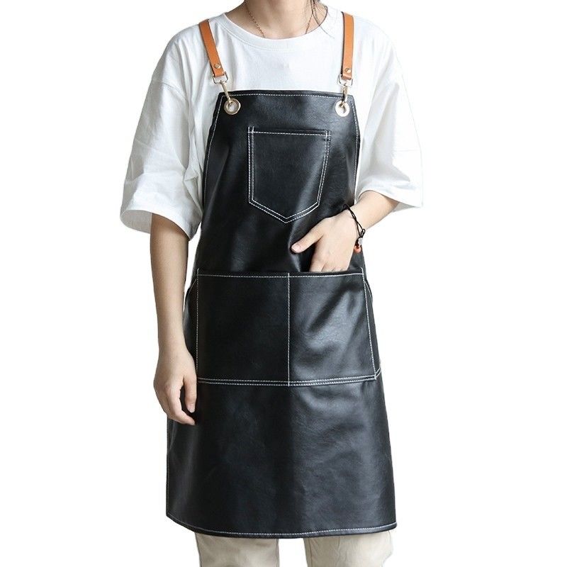 Restaurant Bar Durable Leather BBQ Apron with Work Tool Apron Design and Custom Logo