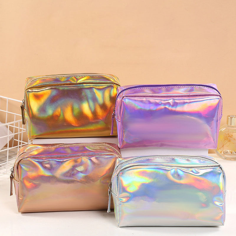 Custom PU Leather Laser Bag Pencil Case Waterproof Brush Pouch Makeup Bag Cosmetic Bags