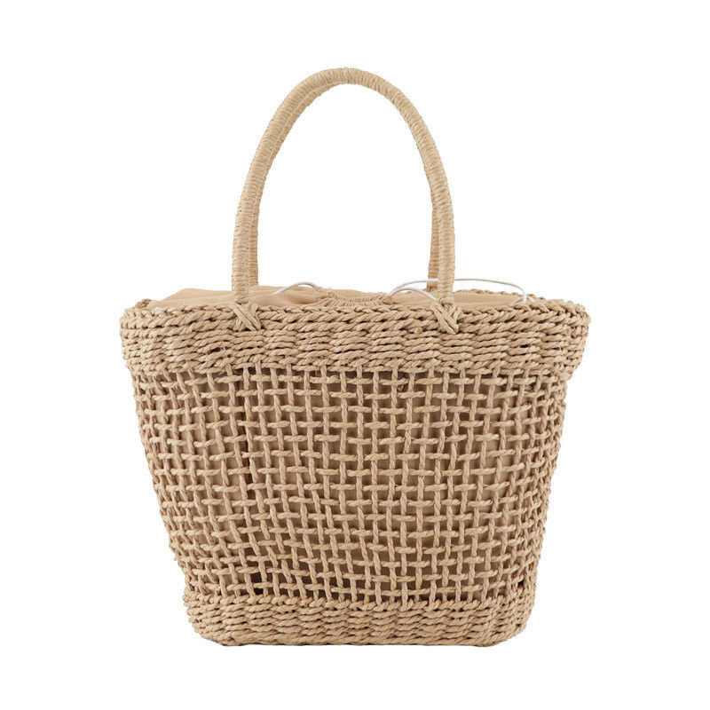 Custom Logo Accepted Medium Size Rattan Straw Handbag for Lady Hollow Out Summer Fashion