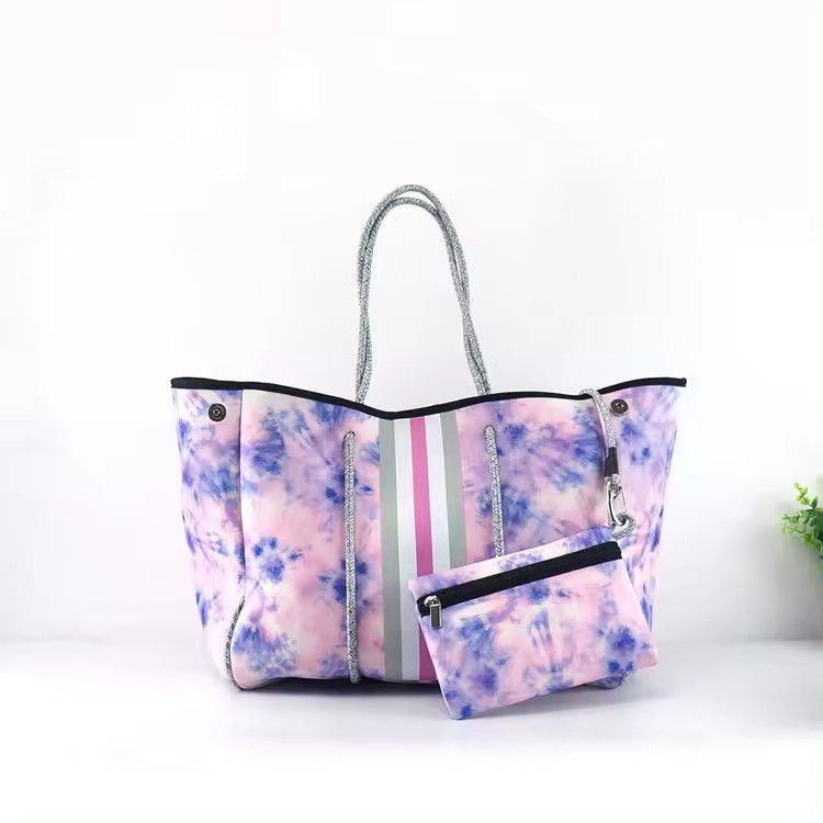 Custom Logo Accepted Neoprene Beach Bag Tote Handbag for Women Perforated Design