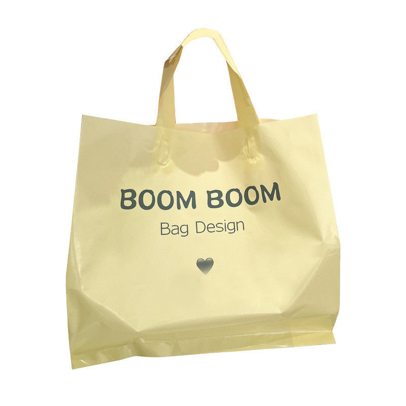 Custom Logo Accepted Soft Loop Handles Tote Shopping Plastic Bag for Clothing Packaging
