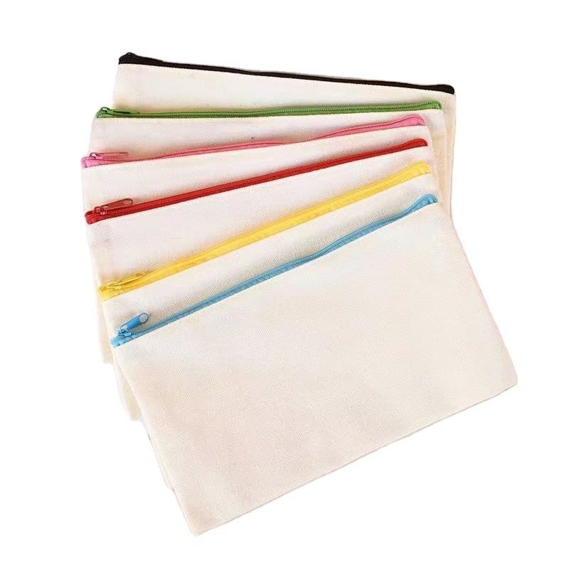 Custom Logo Printed Canvas Zipper White Makeup Bag for Travel and Cosmetic Storage