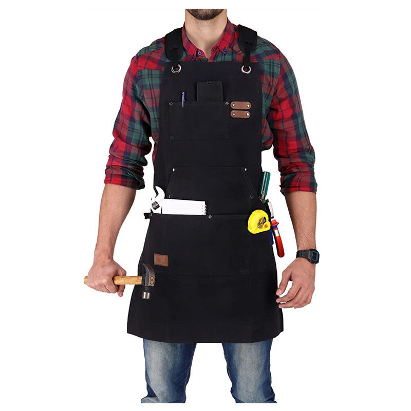 Customized Logo Deluxe Waxed Canvas Work Apron with Pockets and Quick Release Buckle