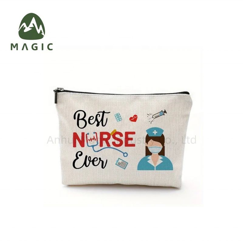 Custom Logo Printed Storage Bag Toiletry Travel Makeup Pouch Reusable Canvas Jute Cotton Cosmetic Bag
