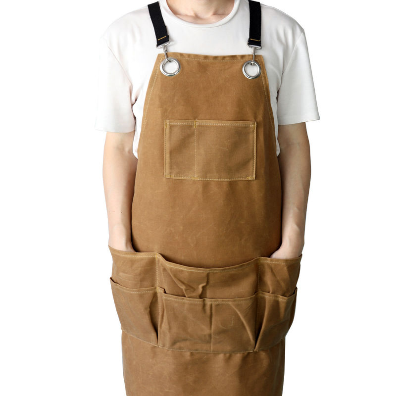 Custom Logo Printed Canvas Chef Cottons Wax Apron Heavy Duty Work Cooking Kitchen Bar Apron