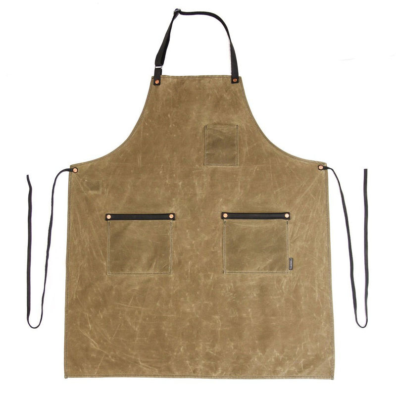 Customized Color Heavy Duty Waterproof Waxed Canvas Shop Work Apron with Tool Pockets