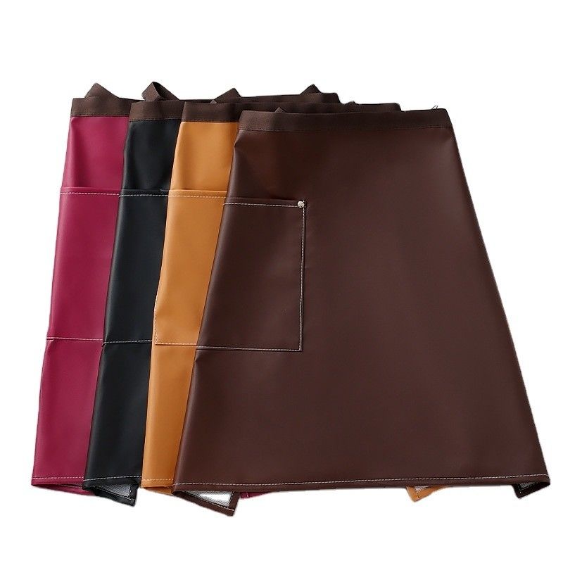 Custom Logo Printed Waxed PU Leather Half Apron for Baristas Waitresses and Bartenders