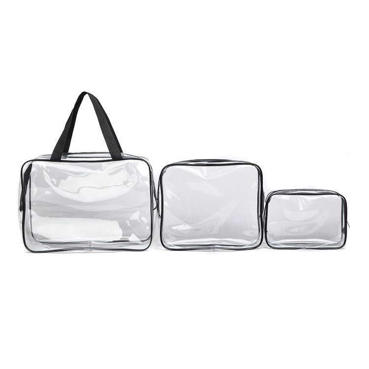 3-Pc Crystal Clear Cosmetic Bag Set for Travel and Toiletries OEM/ODM Acceptable