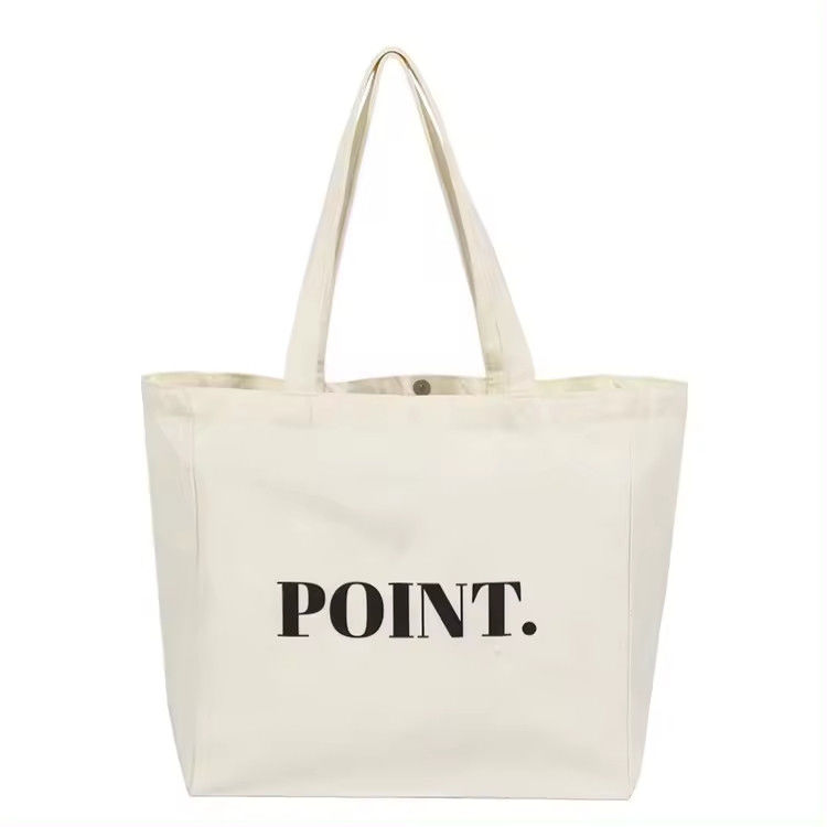 Two Straps Printing Plain Canvas Tote Bags with Custom Logo Polyester Lining Cotton Fabric Shopping Bag