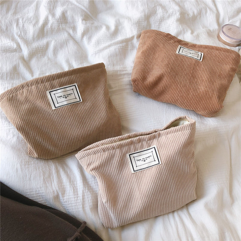 Newest Fashinable Corduroy Makeup Zipper Pouch Toiletry Bag Newest Design 2021