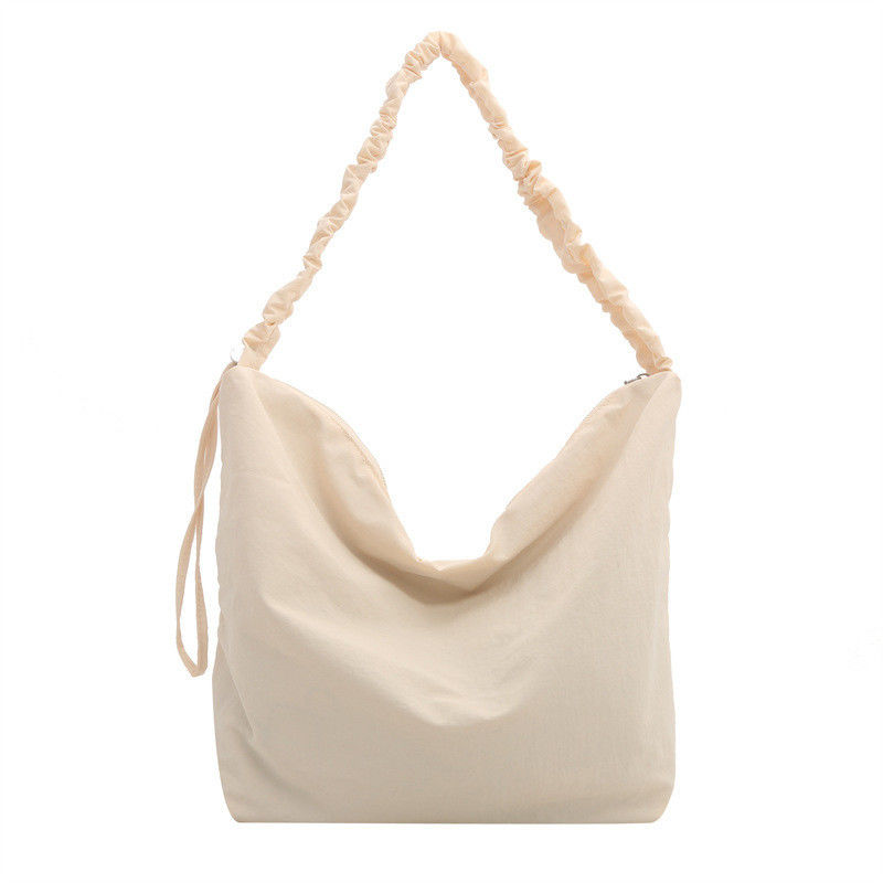 Large Capacity Nylon Crossbody Pleated Drawstring Shoulder Bag for Women Shopping Bags