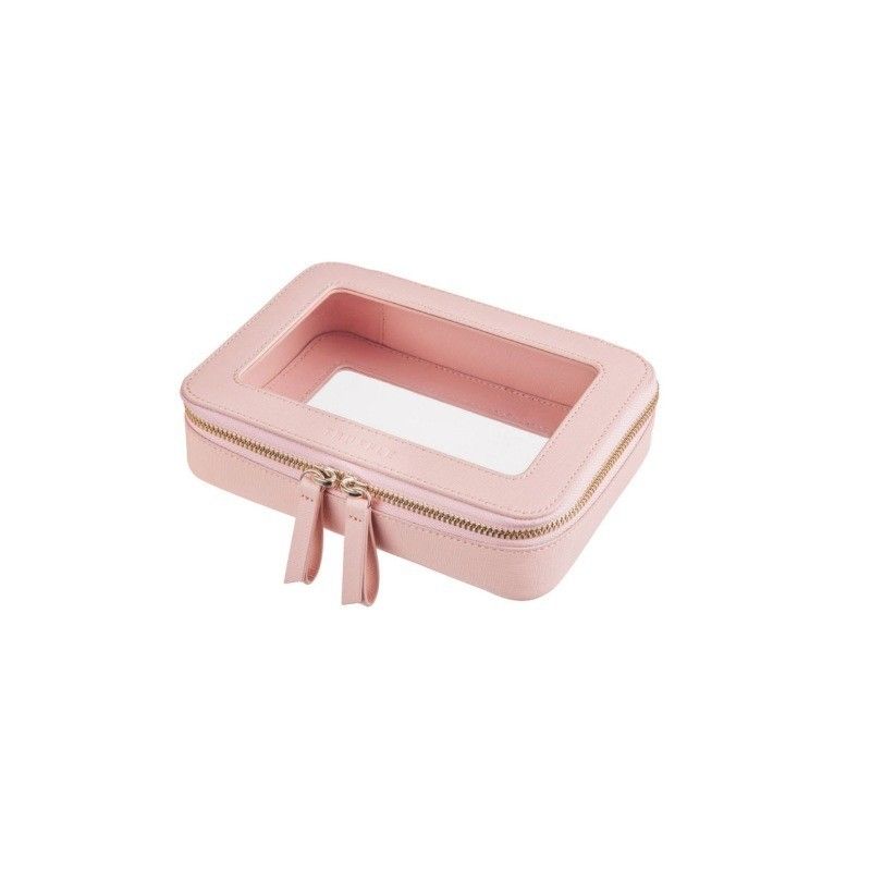 Pink Leather Cosmetic Bag with Acceptable OEM/ODM and Solid Pattern Type