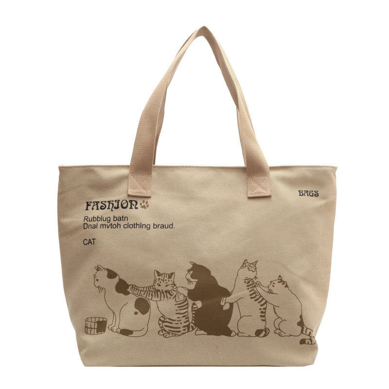 Custom Size Polyester Lined Fashion Canvas Shopper Bag for Women Shopping
