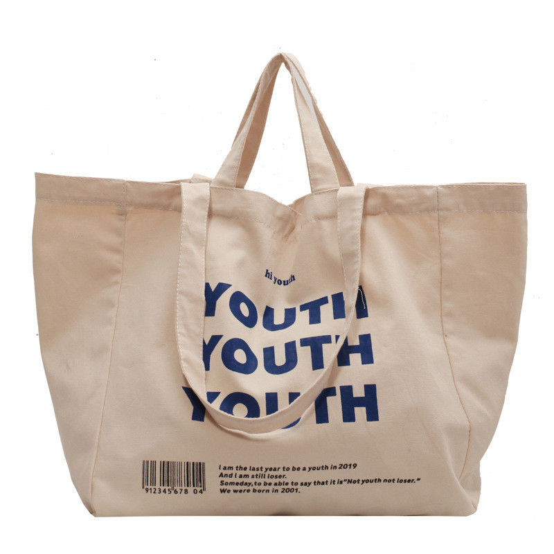 Open Closure Thickened Recyclable Plain Cotton Canvas Shopping Tote Bag With Custom Printed Logo