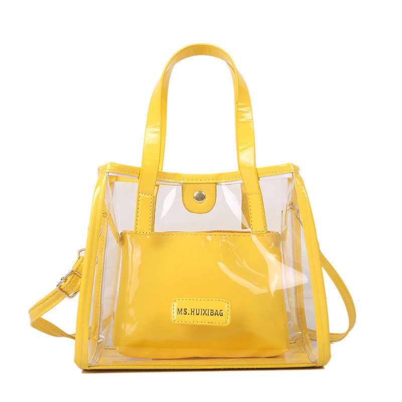 Nylon Lining Acceptable OEM/ODM Clear Pvc Tote Shopping Bags with Colored Handle