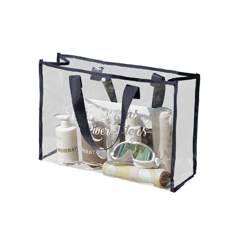 Custom Logo Accepted Transparent Handbags for Beach Stand Up Clear Pvc Tote Bag