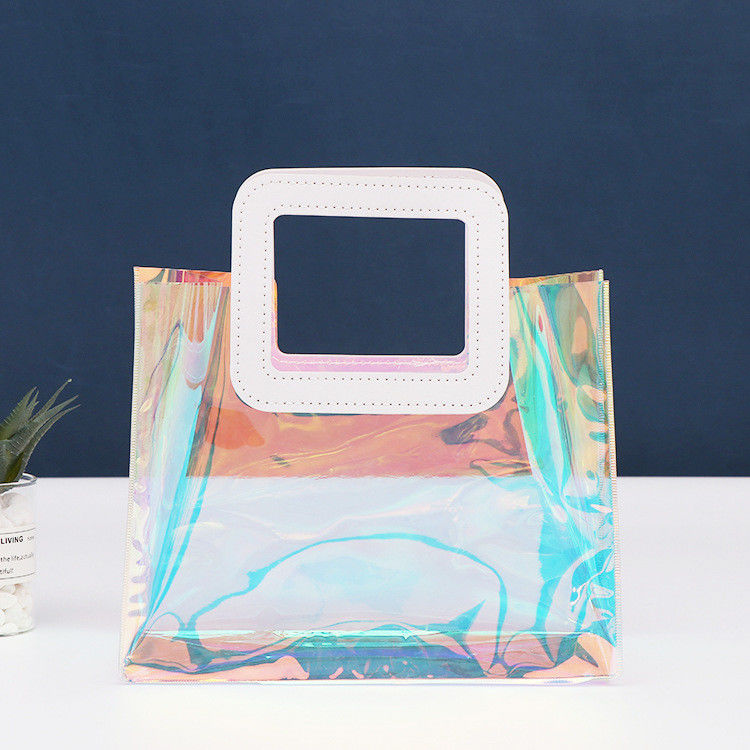 Customized Color PVC Shopping Bag Luxury Waterproof Holographic Clear Tote for Women