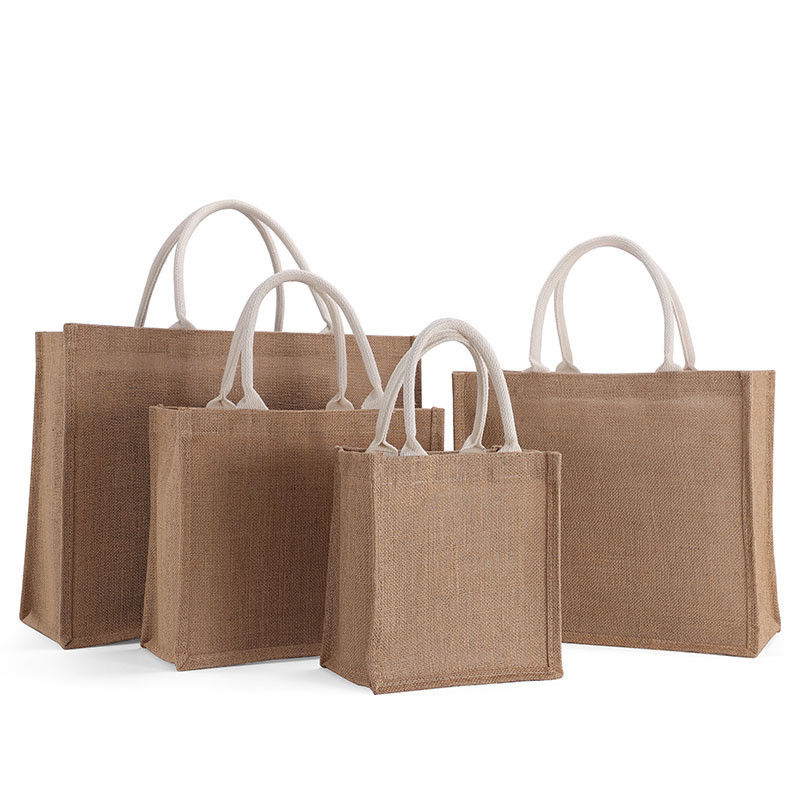 Fashion Women's Linen Handbag Reusable Travel Handle Tote Jute Bag for Gift Shopping