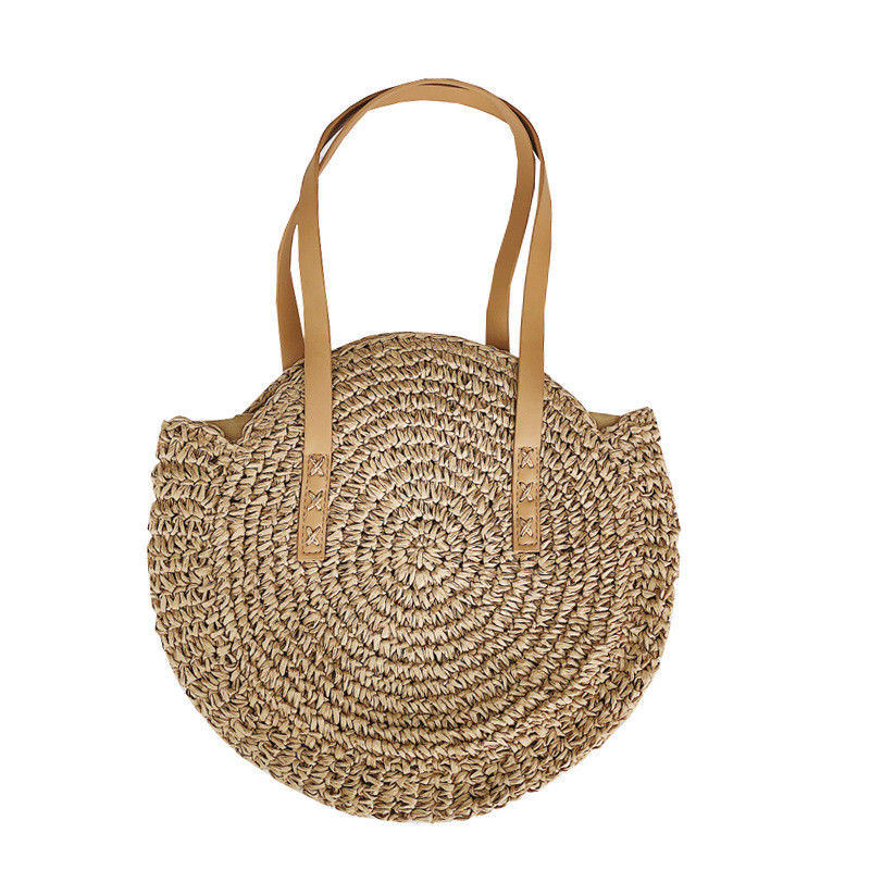 Crochet Handbag Women Large Summer Round Customized Color Moroccan Paper Sea Beach Tote Straw Bag