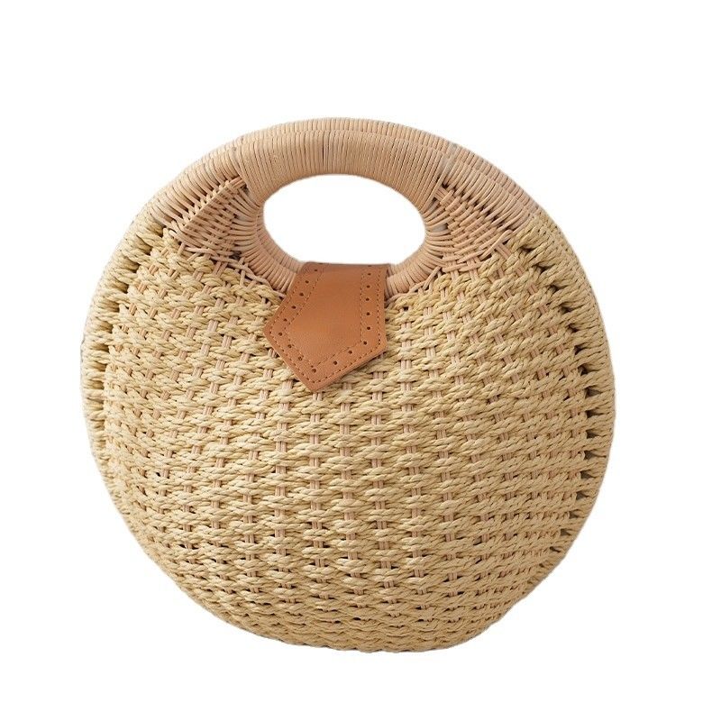 Women Summer Natural Raffia Straw Bag Shell Shape Rattan Straw Tote for Beach Vacation