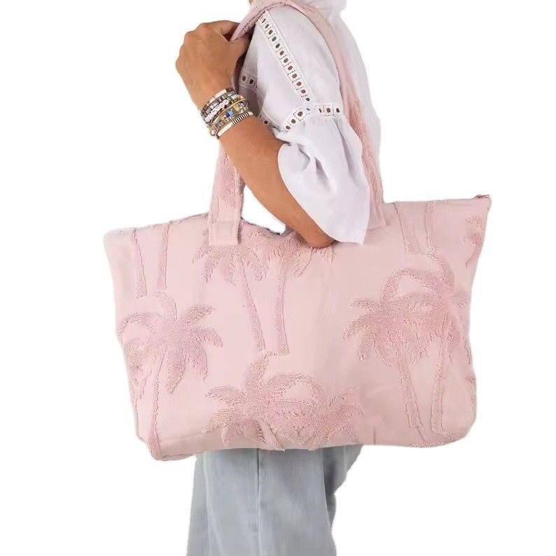 Soft-loop Style Women's Custom Terry Cloth Toweling Large Bag for Gym Overnight and Beach