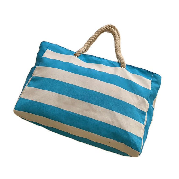 2024 Waterproof Shopping Bag for Women Universal Blue Striped Design Customized Color