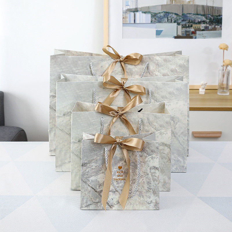Customized Color Cardboard Shopping Paper Bags With Ribbon Handle For Clothing Shoes