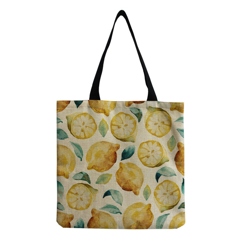 Customisable Canvas Fashion Fruit Print Shoulder Tote Reusable Fabric Shopping Bag OEM
