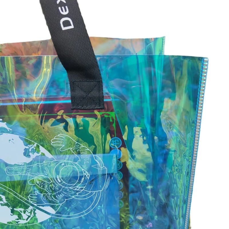 Clear Shopping Transparent Jelly Laser Iridescent Pvc Tote Bag With Printed Custom Logo
