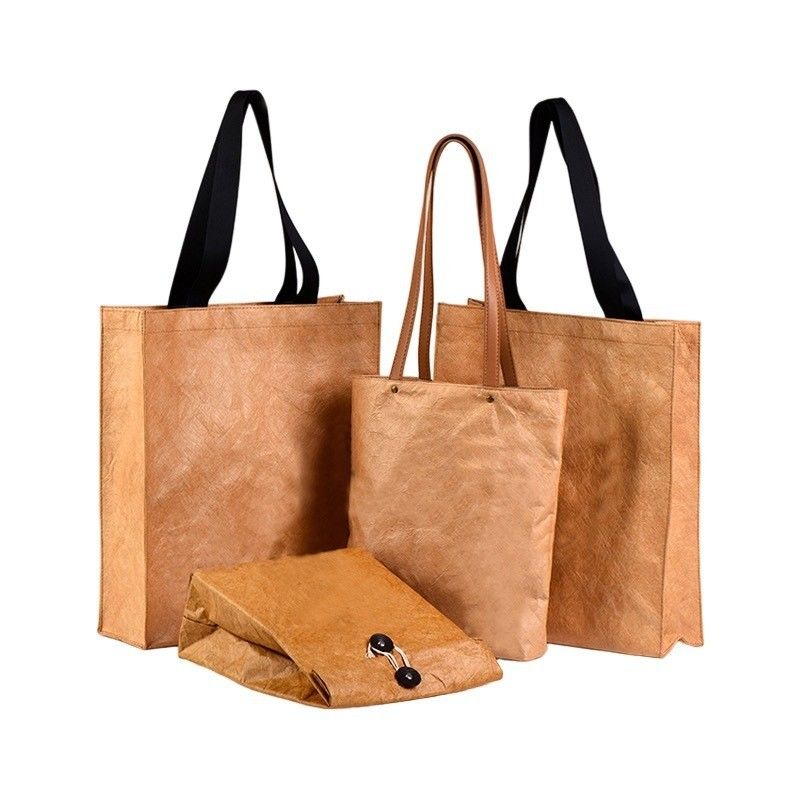 Unisex Large Kneaded Washable Kraft Paper Hand Bag with Custom Logo and Single Handle