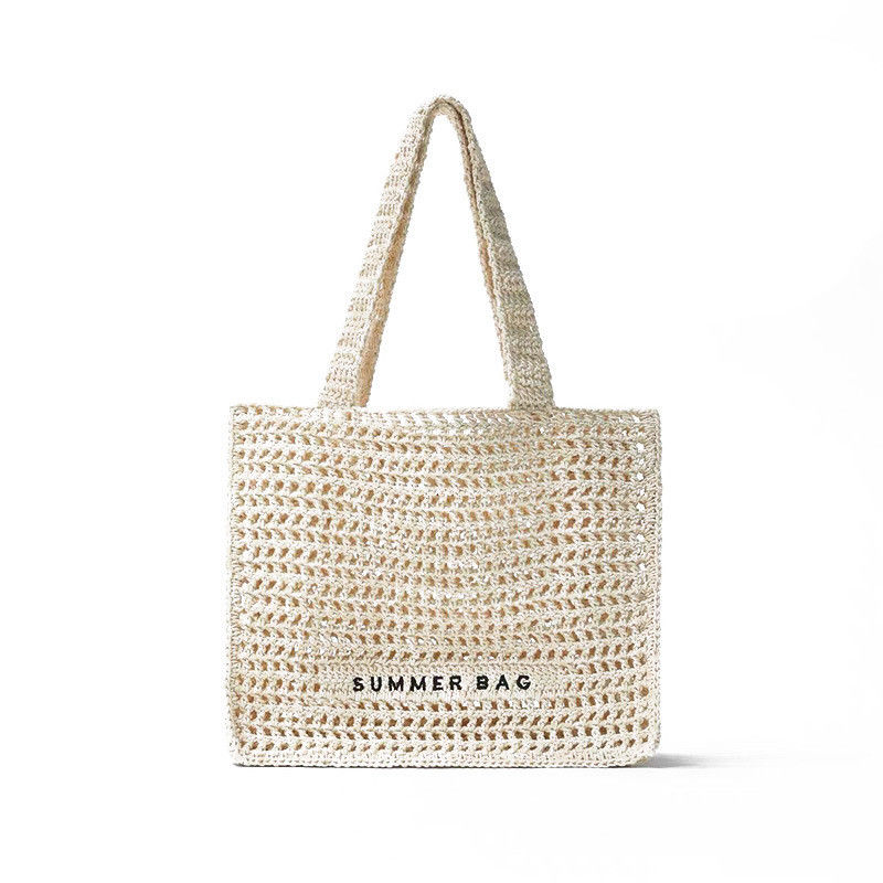 Custom Embroidery Logo Cotton Crochet Summer Lady Beach Bag for Daily Life Adventures