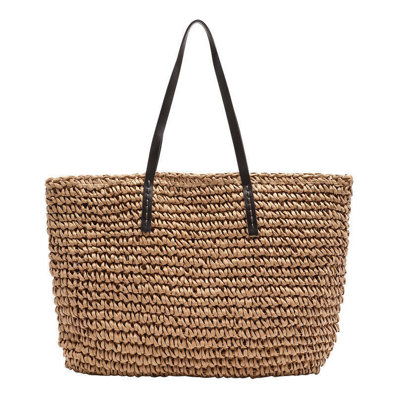 Customized Color Women's Shoulder Mesh Large Handbag Straw Beach Tote Bag for Daily Life