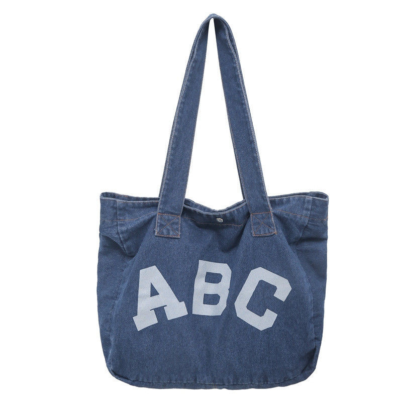 Custom Printing Denim Woven Beach Bag with Soft-loop Style and OEM/ODM Acceptance