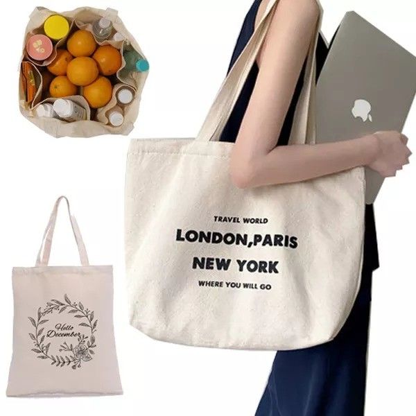 Custom Logo Natural Cotton Shopping Tote Bag for Women's and Shopping