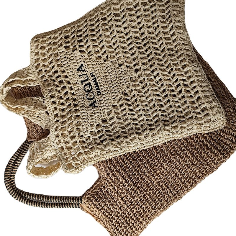 Handled Style Custom Raffia Straw Woven Tote Bag Luxury Trendy Beach Bag for Vacation