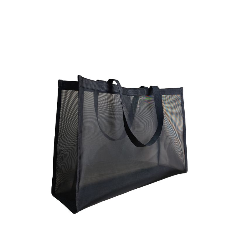 Large Capacity Custom Logo Print Black Mesh Tote Bag for Market Shopping and Beach