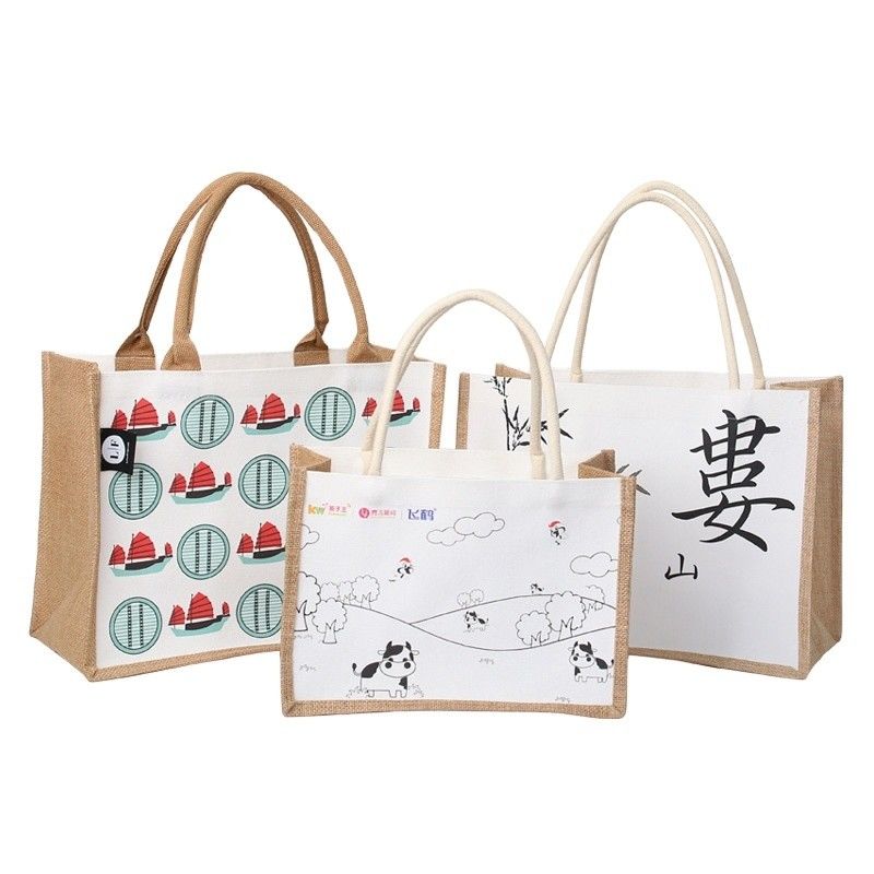Customized Logo Natural Reusable Laminated Jute Grocery Shopping Bag OEM/ODM Tote Bag